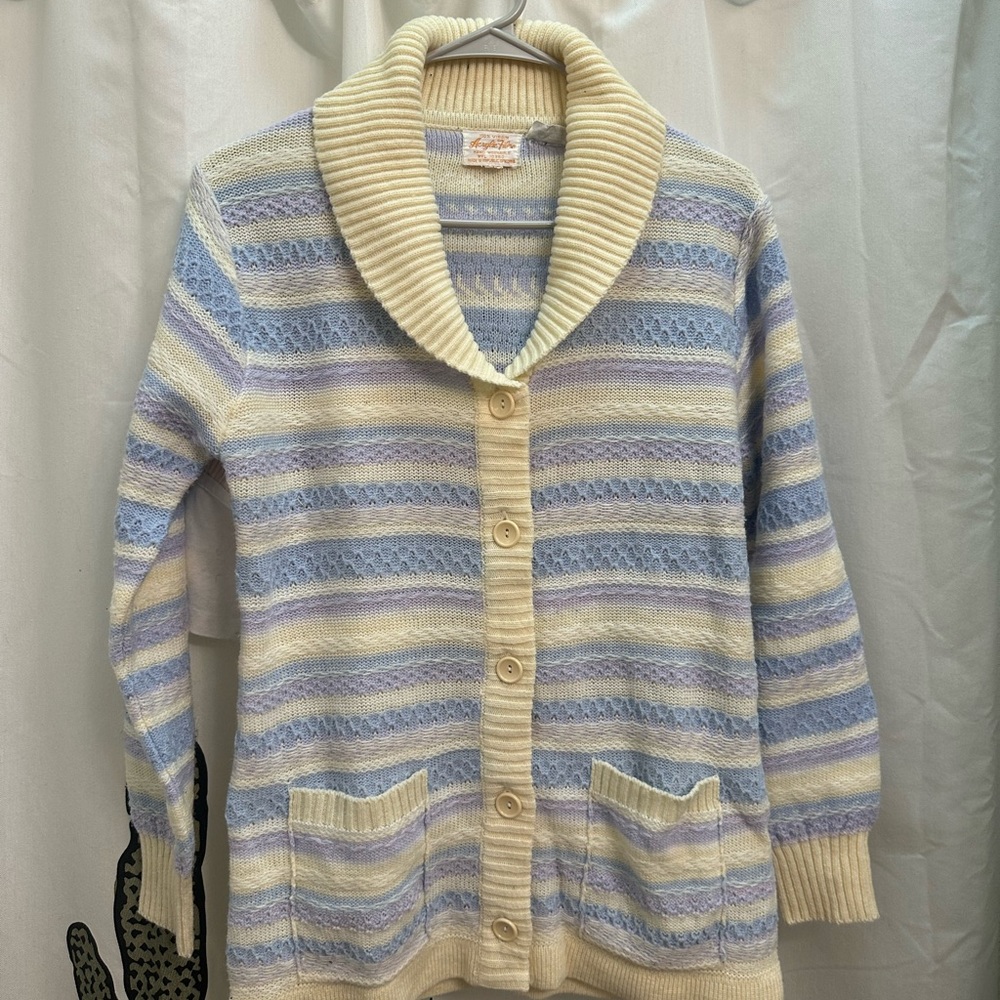 Striped Cream and Blue Women's Sweater